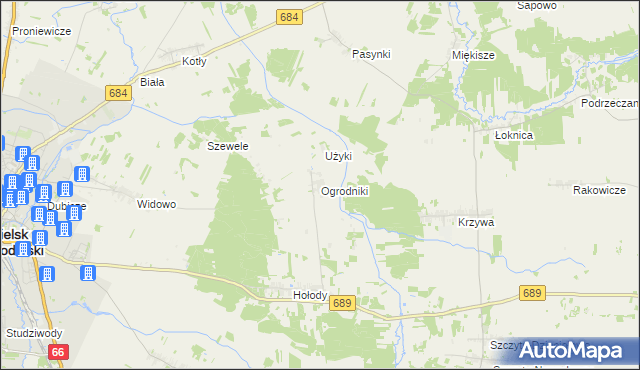 mapa Ogrodniki gmina Bielsk Podlaski, Ogrodniki gmina Bielsk Podlaski na mapie Targeo