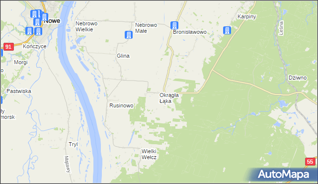 mapa Okrągła Łąka, Okrągła Łąka na mapie Targeo