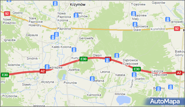 mapa Olesin gmina Władysławów, Olesin gmina Władysławów na mapie Targeo
