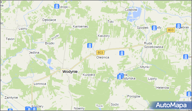 mapa Oleśnica gmina Wodynie, Oleśnica gmina Wodynie na mapie Targeo