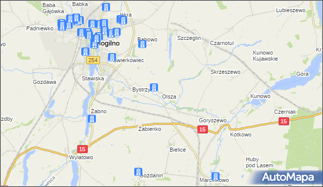 mapa Olsza gmina Mogilno, Olsza gmina Mogilno na mapie Targeo