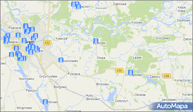 mapa Olsza gmina Śrem, Olsza gmina Śrem na mapie Targeo