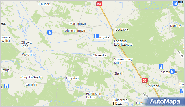 mapa Olszewka gmina Lelis, Olszewka gmina Lelis na mapie Targeo