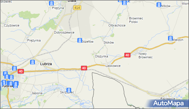 mapa Olszynka gmina Lubrza, Olszynka gmina Lubrza na mapie Targeo