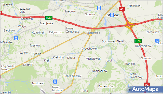 mapa Orzechówek gmina Stryków, Orzechówek gmina Stryków na mapie Targeo
