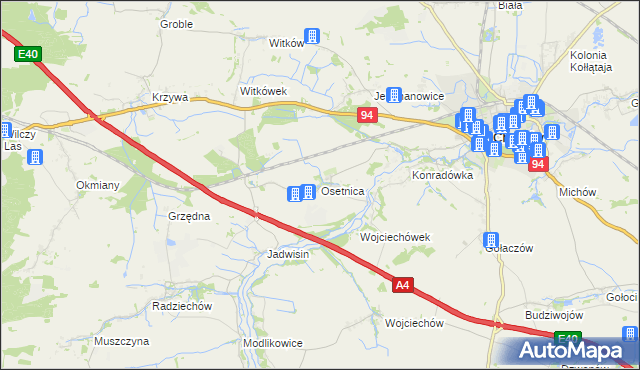 mapa Osetnica, Osetnica na mapie Targeo