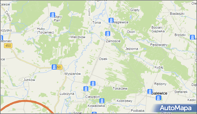 mapa Osiek gmina Galewice, Osiek gmina Galewice na mapie Targeo