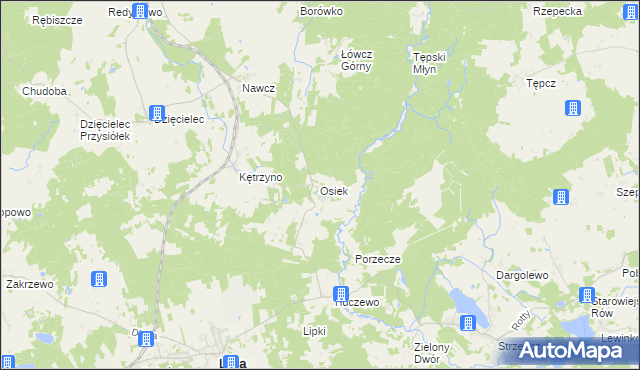 mapa Osiek gmina Linia, Osiek gmina Linia na mapie Targeo