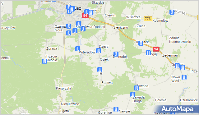 mapa Osiek gmina Olkusz, Osiek gmina Olkusz na mapie Targeo