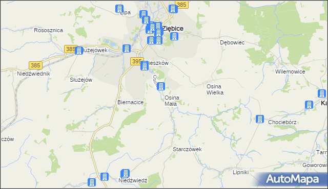 mapa Osina Mała gmina Ziębice, Osina Mała gmina Ziębice na mapie Targeo