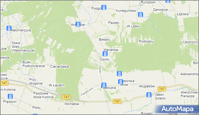 mapa Osinki gmina Rzeczniów, Osinki gmina Rzeczniów na mapie Targeo