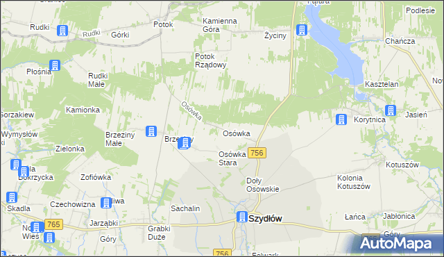 mapa Osówka gmina Szydłów, Osówka gmina Szydłów na mapie Targeo