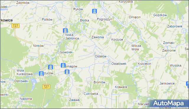 mapa Ostałów gmina Chlewiska, Ostałów gmina Chlewiska na mapie Targeo
