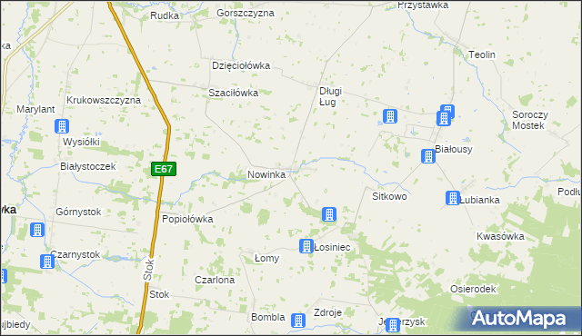 mapa Ostra Góra gmina Korycin, Ostra Góra gmina Korycin na mapie Targeo
