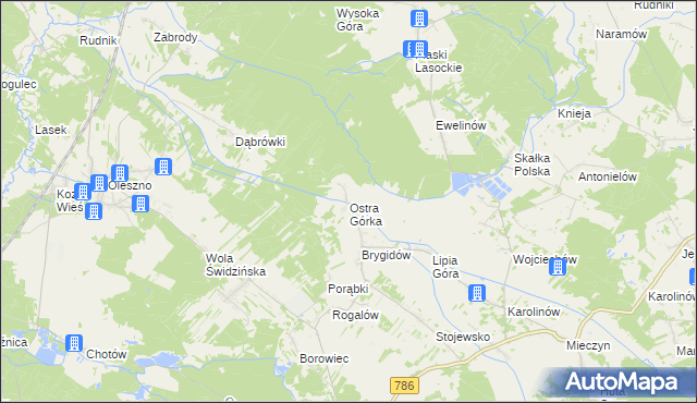 mapa Ostra Górka gmina Krasocin, Ostra Górka gmina Krasocin na mapie Targeo
