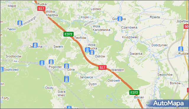 mapa Ostrów gmina Celestynów, Ostrów gmina Celestynów na mapie Targeo