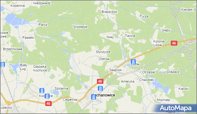 mapa Ostrów gmina Kochanowice, Ostrów gmina Kochanowice na mapie Targeo