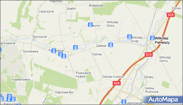 mapa Ostrów gmina Wilkołaz, Ostrów gmina Wilkołaz na mapie Targeo