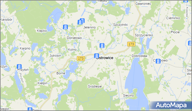 mapa Ostrowice powiat drawski, Ostrowice powiat drawski na mapie Targeo