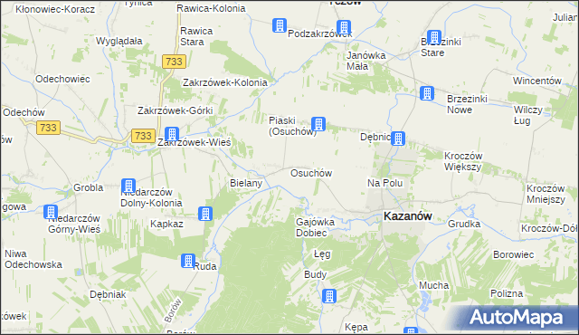 mapa Osuchów gmina Kazanów, Osuchów gmina Kazanów na mapie Targeo