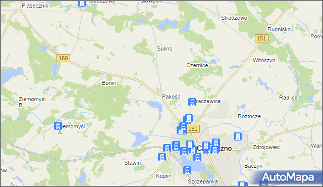 mapa Pakość gmina Choszczno, Pakość gmina Choszczno na mapie Targeo