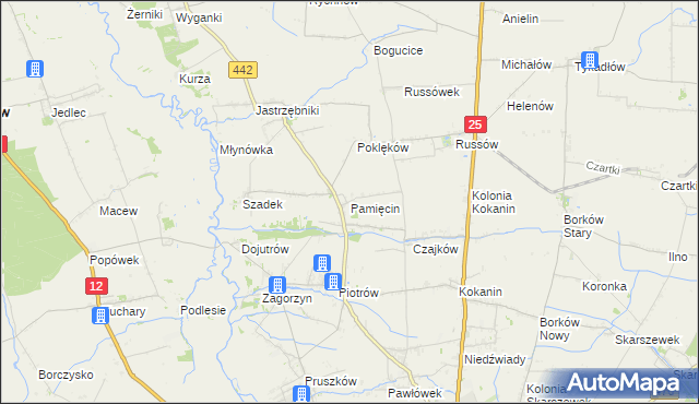 mapa Pamięcin gmina Blizanów, Pamięcin gmina Blizanów na mapie Targeo