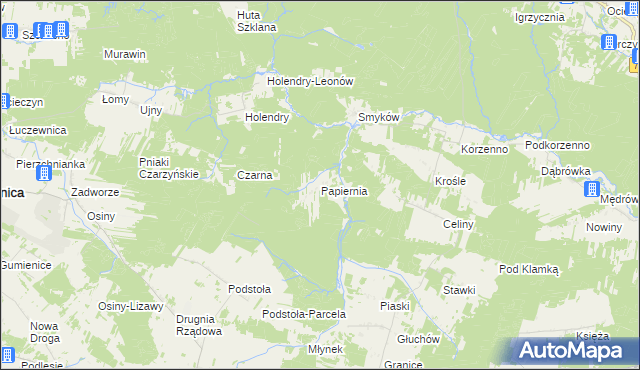 mapa Papiernia gmina Raków, Papiernia gmina Raków na mapie Targeo