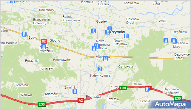 mapa Paprotnia gmina Krzymów, Paprotnia gmina Krzymów na mapie Targeo