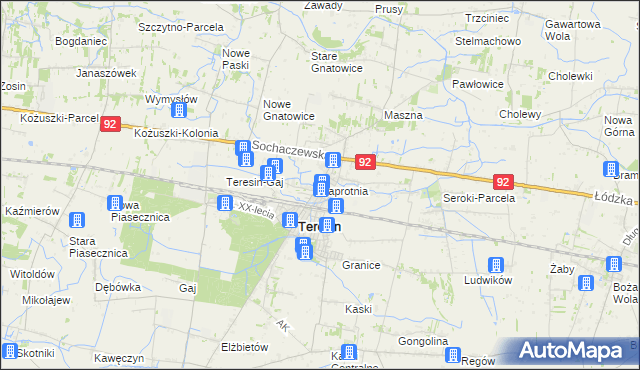 mapa Paprotnia gmina Teresin, Paprotnia gmina Teresin na mapie Targeo