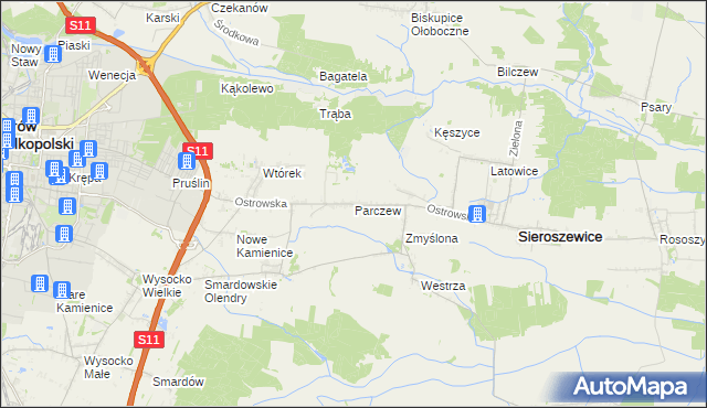 mapa Parczew gmina Sieroszewice, Parczew gmina Sieroszewice na mapie Targeo