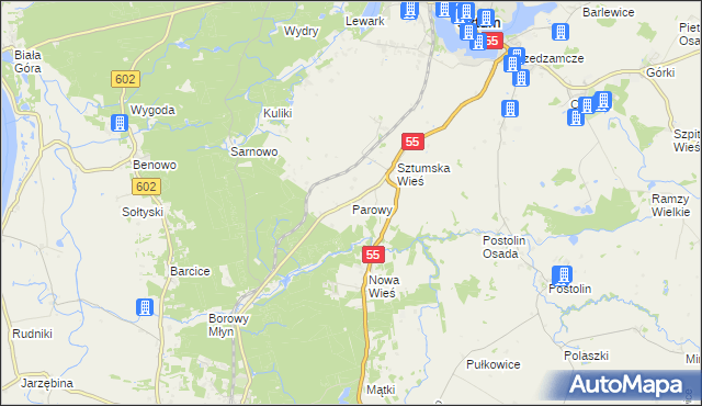 mapa Parowy, Parowy na mapie Targeo