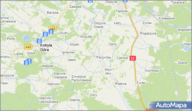 mapa Parzynów, Parzynów na mapie Targeo