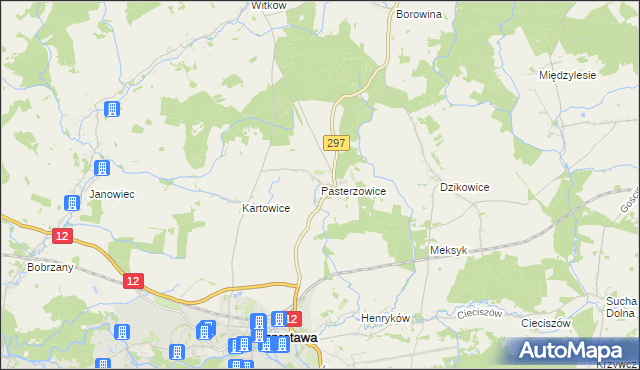 mapa Pasterzowice, Pasterzowice na mapie Targeo