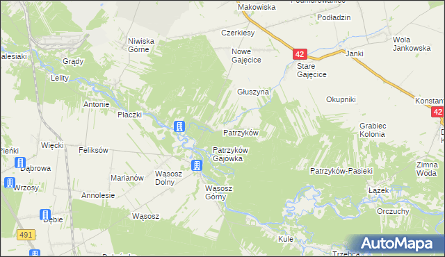 mapa Patrzyków gmina Pajęczno, Patrzyków gmina Pajęczno na mapie Targeo