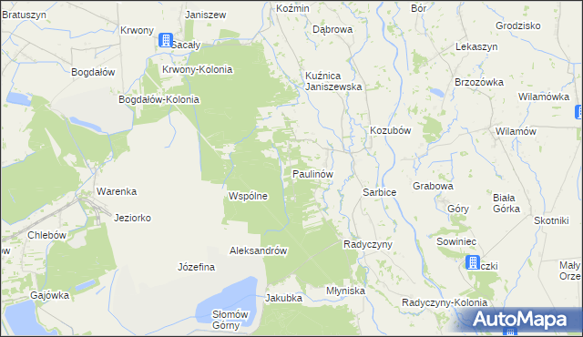 mapa Paulinów gmina Przykona, Paulinów gmina Przykona na mapie Targeo