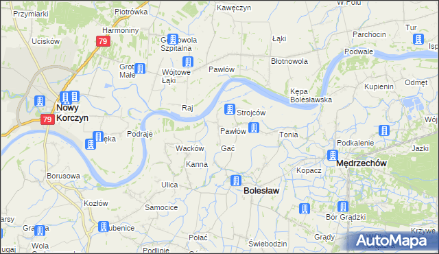 mapa Pawłów gmina Bolesław, Pawłów gmina Bolesław na mapie Targeo
