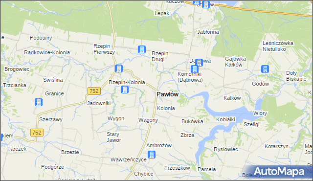 mapa Pawłów powiat starachowicki, Pawłów powiat starachowicki na mapie Targeo