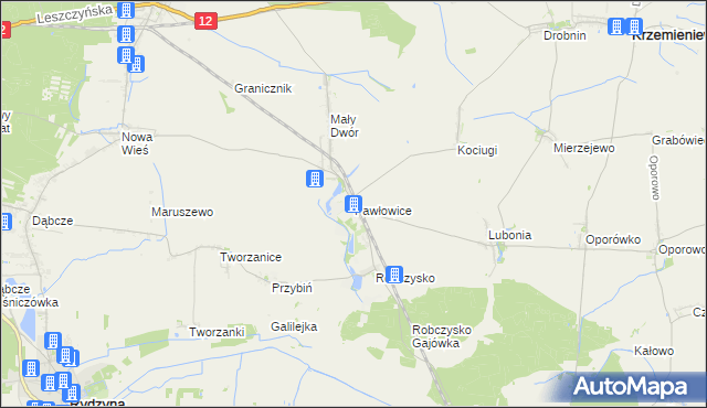 mapa Pawłowice gmina Krzemieniewo, Pawłowice gmina Krzemieniewo na mapie Targeo