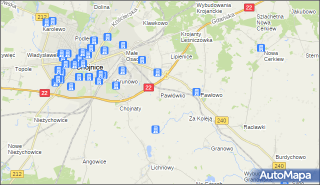 mapa Pawłówko gmina Chojnice, Pawłówko gmina Chojnice na mapie Targeo