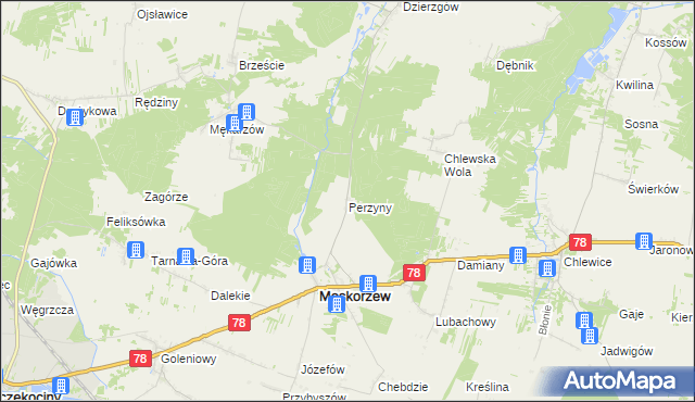 mapa Perzyny gmina Moskorzew, Perzyny gmina Moskorzew na mapie Targeo