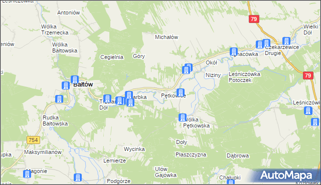 mapa Pętkowice gmina Bałtów, Pętkowice gmina Bałtów na mapie Targeo