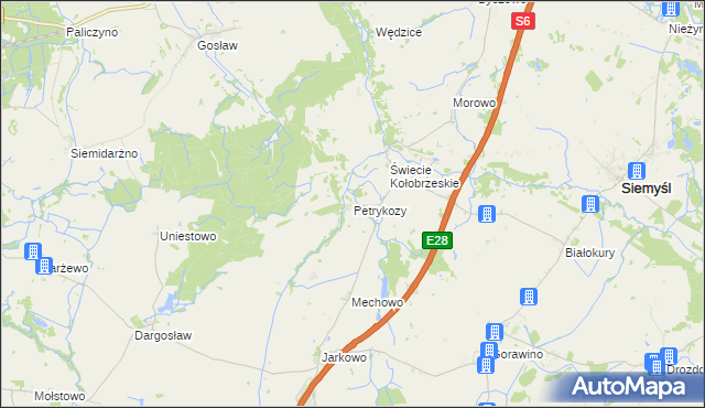 mapa Petrykozy gmina Rymań, Petrykozy gmina Rymań na mapie Targeo