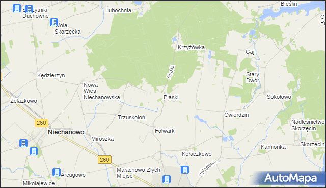 mapa Piaski gmina Witkowo, Piaski gmina Witkowo na mapie Targeo