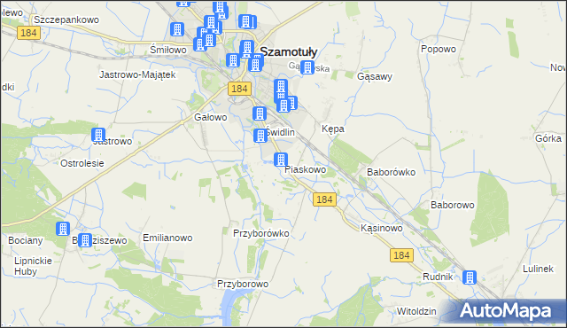 mapa Piaskowo gmina Szamotuły, Piaskowo gmina Szamotuły na mapie Targeo