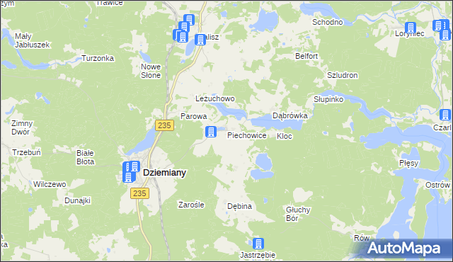 mapa Piechowice gmina Dziemiany, Piechowice gmina Dziemiany na mapie Targeo