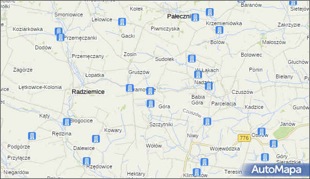 mapa Pieczonogi gmina Pałecznica, Pieczonogi gmina Pałecznica na mapie Targeo