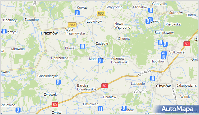 mapa Pieczyska gmina Chynów, Pieczyska gmina Chynów na mapie Targeo