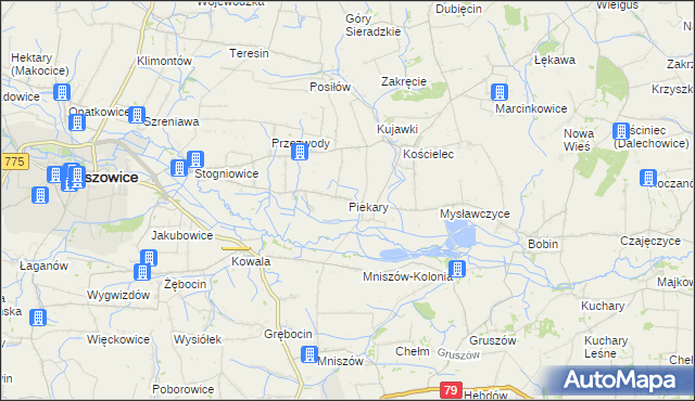 mapa Piekary gmina Proszowice, Piekary gmina Proszowice na mapie Targeo