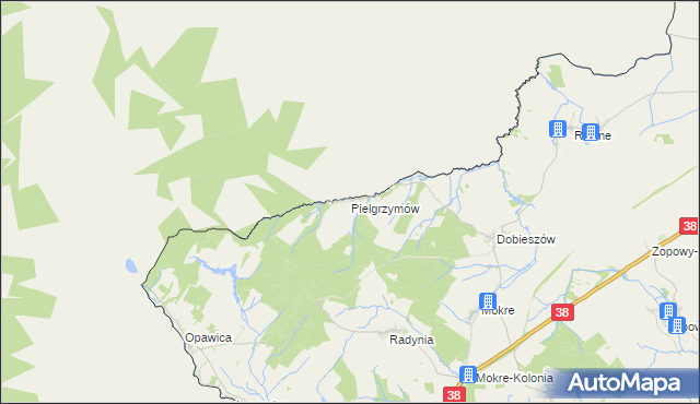 mapa Pielgrzymów gmina Głubczyce, Pielgrzymów gmina Głubczyce na mapie Targeo