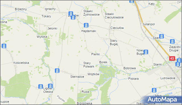 mapa Pieńki gmina Rudniki, Pieńki gmina Rudniki na mapie Targeo